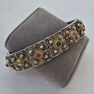 Konstantino Silver and Gold Ornate Bracelet with Gemstone Accents